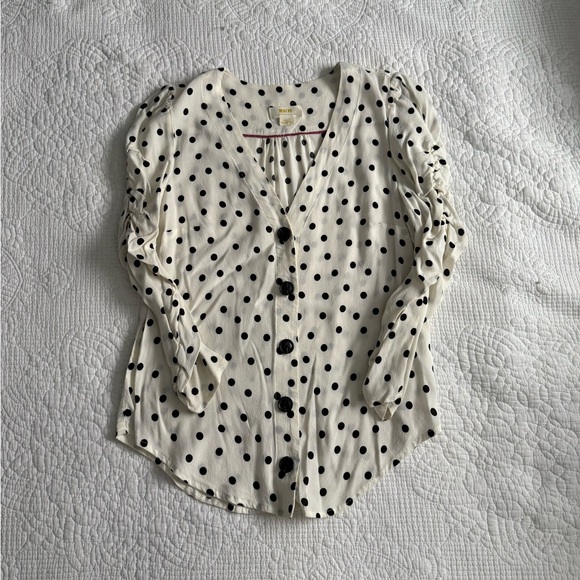 Maeve Tops - Maeve Anthropologie White Black Polka Dot Top